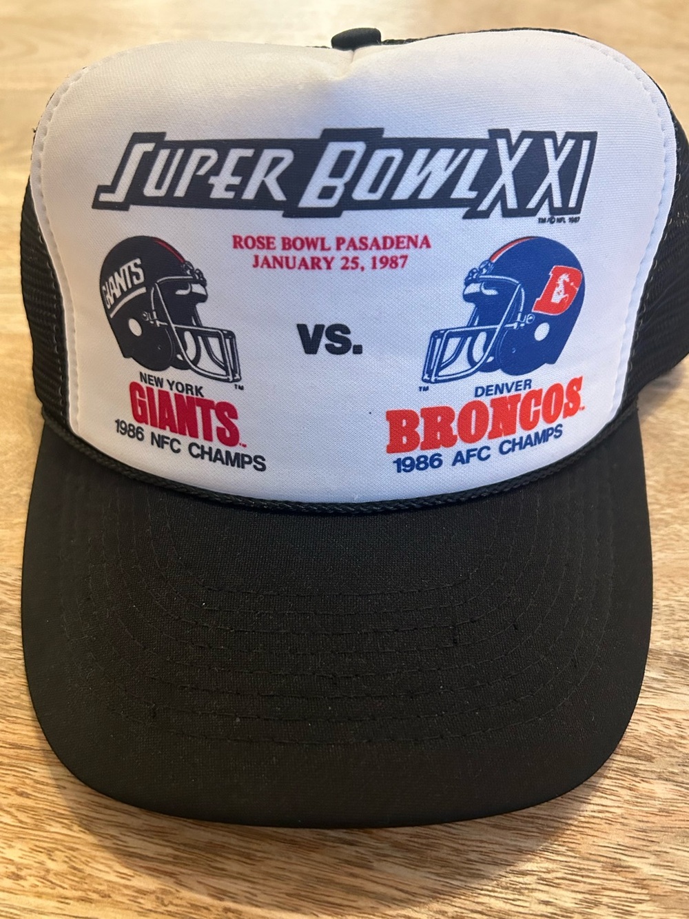 Super Bowl XXI New York Giants vs. Denver Broncos Trucker Hat - Black/White